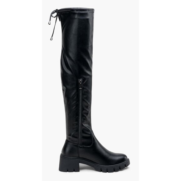 Women's Platform Boots-990-black Pu Over The Knee Thigh High Round Toe Long Boot - Picture 7 of 7